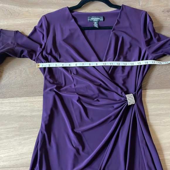 R&M Richards Plum Jewel Gathered Surplice Wrap Dress Size 8P - Picture 10 of 11